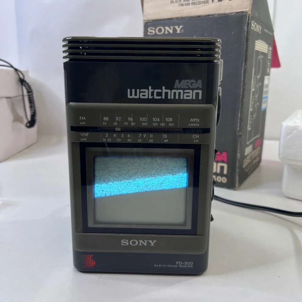 Vintage 1988 Sony Mega Watchman FD-500 Portable TV AM FM Radio Box Manual